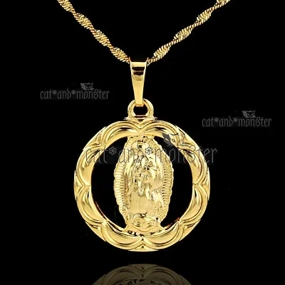 9k Gold Gf The Madonna Solid Necklace Blessed Virgin Mary Jesus Mother Pendant • $12.72