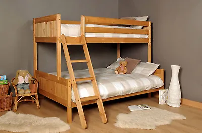 3ft 4ft Triple Wooden Bunk Bed Kids Pine White Or Grey & Mattress Option  • £199.99