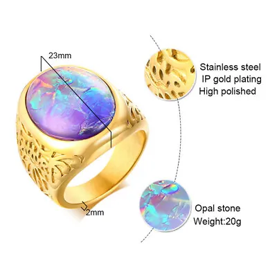 High Quality Stainless Steel Opal Stone Casting Men's Gold Ring Size 7-12 • $14.62