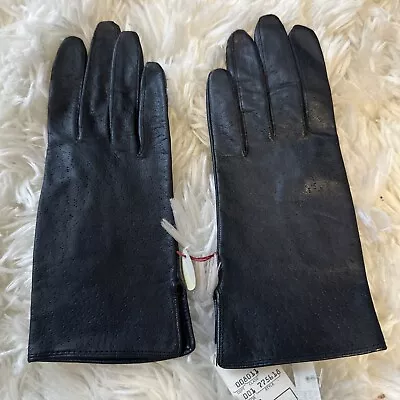Vintage Blue Leather Gloves By Marshall Fields Size 6.5 • $15