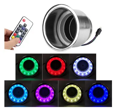 2PCS Cup Holder Stainless Steel 14LED RGB Drink Remote Control Marine Boat • $22.60