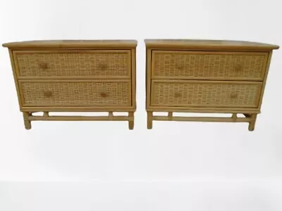 Pair Nightstands Art Deco 2 West East Indies Beach Modern Tropical Wicker Rattan • $399