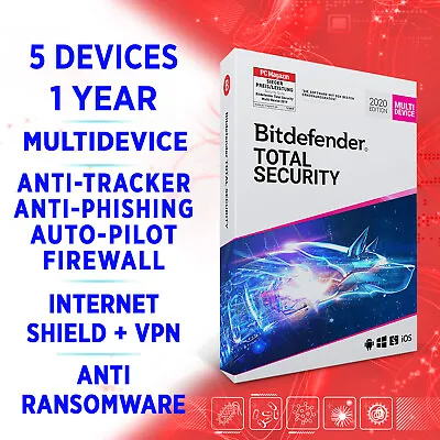 £27.90 • Buy Bitdefender Total Security 2023 Multidevice 5 Device 1 Year FULLEDITION Key +VPN