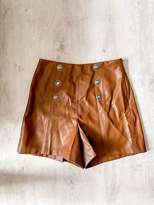 $36.58 • Buy ZARA Brown Faux Leather Gold Button Detail Plazacore Shorts Blogger NWT MEDIUM