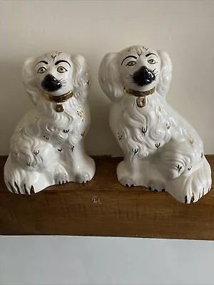 Pair Of Beswick Staffordshire White & Gold Spaniel Wally  Mantle Dogs No 1378-5 • £40