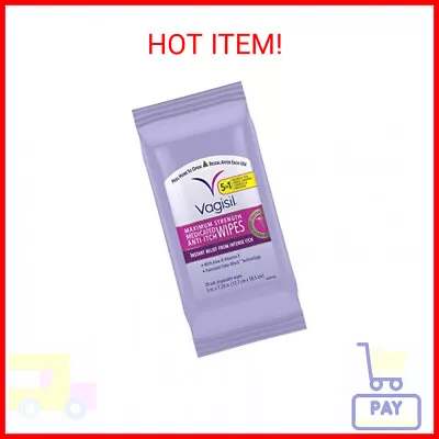 Vagisil Wipes Anti-Itch Medicated Feminine Vaginal Wipes Maximum Strength Ins • $9.55