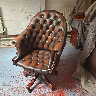 £465 • Buy Antique/reproduction Leather Directors Swivel Desk Chair/captains Buttoned Chair