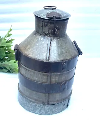 Vintage Indian Iron Milk Can Handcrafted Big Milk Churn Home Décor • $88