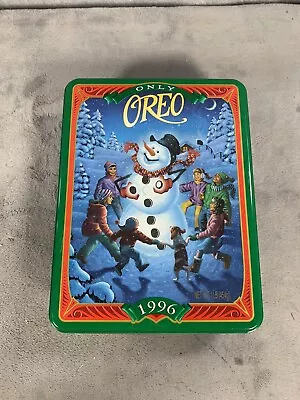 Only Oreo Metal Cookie Tin Snowman & Children Vintage 1996 • $11.98