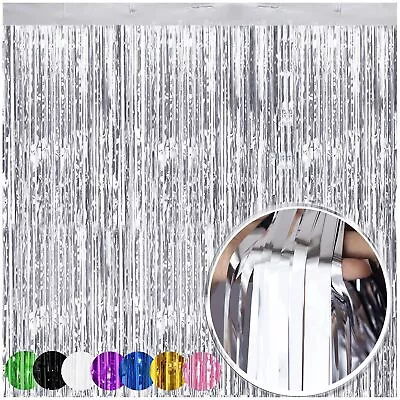 Silver Foil Fringe Backdrop Curtains 6 Pack Of 3.28 Ft X 8.2 Ft Thicken Metal... • $26.40
