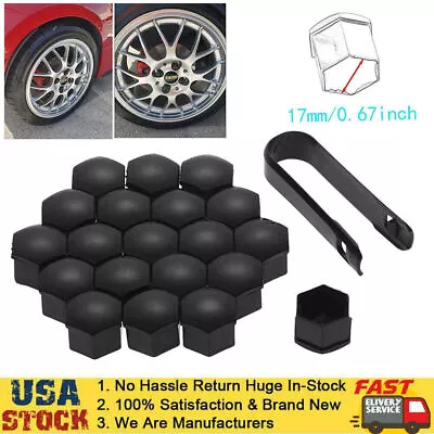 1 Set Wheel Lug Nut Bolt Center Cover Black Caps & Tool For VW Audi Skoda 17mm • $0.99