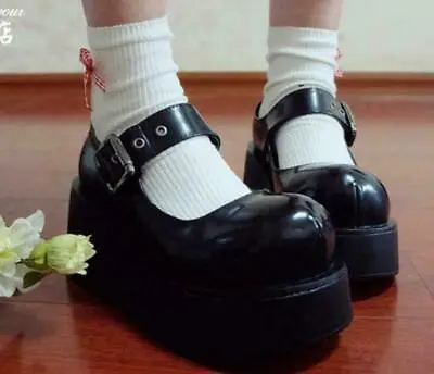 New Womens Pumps Shoes Chunky High Heel Mary Jane Lolita Wedge Platform Buckle • £50.36