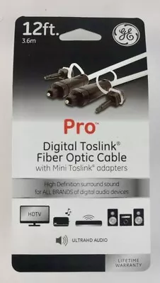 GE Pro Digital TOSLINK Fiber Optic Cable With Mini TOSLINK Adapters- 12 Feet • $9.75