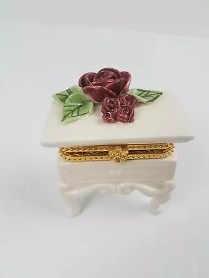 Mud Pie Vintage 1999 Trinket Box Stand With Roses On Top And Gold Heart Inside • $26.21