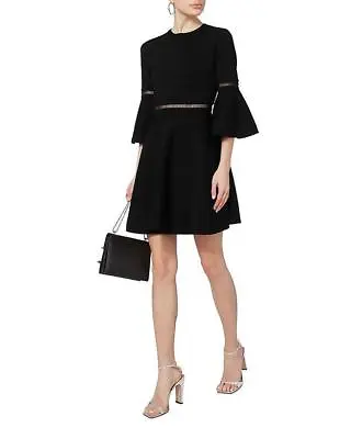 $85 • Buy Carven Black Knit Fit N Flare Bell Sleeve Dress Size S