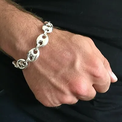 925 Sterling Silver Mens Mariner Puffed Link Chain Bracelet 9.05 Inch 24GR 14mm  • $131.75