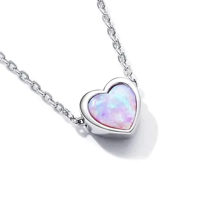 Beautiful 925 Sterling Silver Blue Opal Heart Necklace Fashion For Women Girls • £19.99