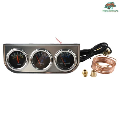 $25.45 • Buy Mechanical 2'' 52mm Chrome Triple Gauge Set Water Temp Oil Pressure AMP Meter