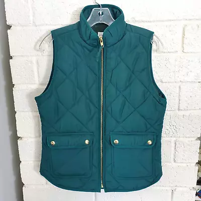 J. Crew Vest Women's Size XS Green Quilted Lined Puffer Full Zip Up Pockets • $18.98