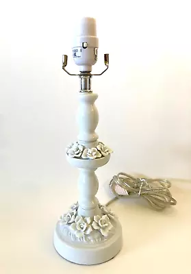 White Porcelain Lamp With Applied Roses No Shade 14 1/2” • $45.25