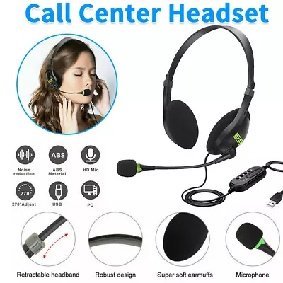 USB Computer Headset Wired Over Ear Headphones For Call Center PC Laptop Skype • £8.99