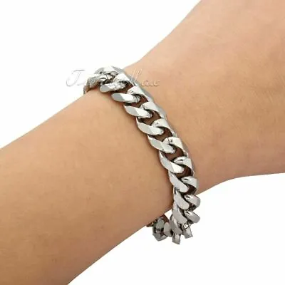 7-11  MENS Silver Stainless Steel Chain Bracelet 3/5/7/9/11/mm Cuban Curb Link • $9.99