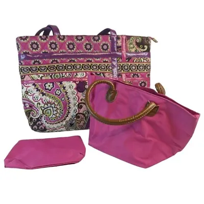 Vera Bradley Very Berry Paisley Tote Quilted Purse Pink Purple 16 X 11 X 5 Inch • $29.99