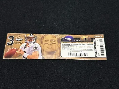 New Orleans Saints Vs Minnesota Vikings Ticket Stub Sept 9 2010 QuikShip • $11.11