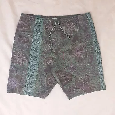 Vintage 80s Beach Shorts Men's Medium Green Paisley Style High Waist • $16.95