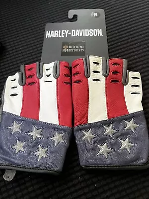 NWT Harley Davidson Men's Patriot American Flag Fingerless Leather Gloves Sz S • $60