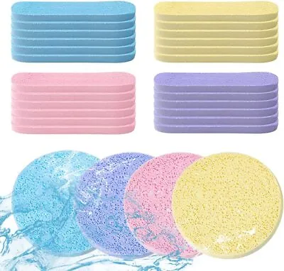 24Pcs Facial Sponges Face Makeup Removal Sponge Round Cleansing Pads Men Womens • £4.99