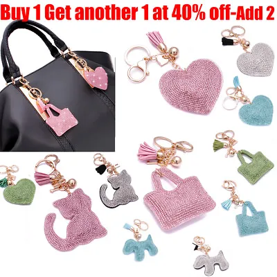 Lady Women 700+ Crystals Cat Heart Bag Handbag Charm Keyring Keychain For Women • £3.79