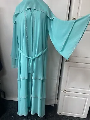 Neon Aqua Colour Three Laer Open Abaya With Same Scarf  • £35