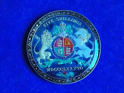 Enamelled Five Shilling Coin 1887 Restrike  Queen Victoria Golden Jubilee   • £29.95