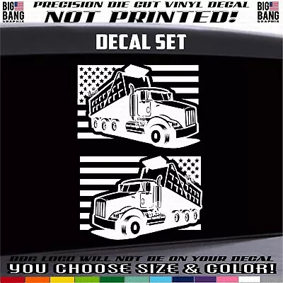 Dump Truck Driver USA Flag Vinyl Decal Sticker SET SUV Car Window Blue Collar • $23.90