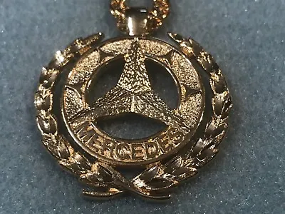 Mercedes Medallion On Chain 1970s Shiny Gold Plated  • $33