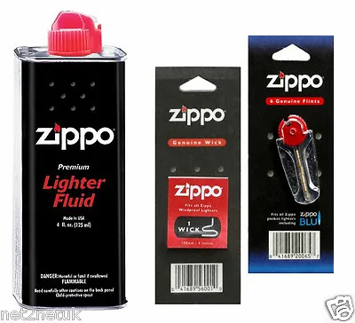 Original Zippo Lighter Fuel Fluid Petrol   1 X Wick X 6 Flints UK SELLER • £8.99