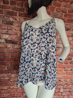 Womens Daisy Printed Top Size 16 Navy Mix Papaya • £6.49