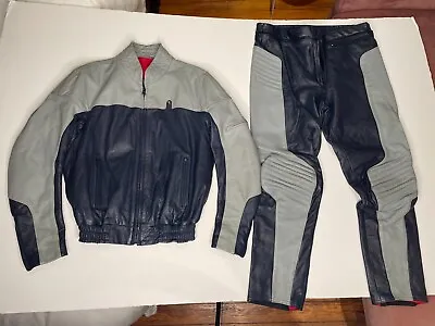 Vintage BMW Motorcycle Leathers Jacket Pants Gray Blue Men L Race Riding Lined • $249.98