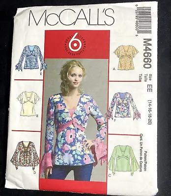 McCalls Pattern # M4660 EE Flounce Sleeve Top 6 Variations Women 14-20 New Uncut • $9.99