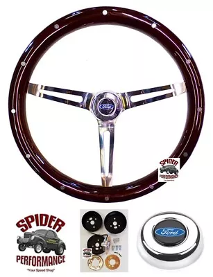 1963-1964 Ford Steering Wheel BLUE OVAL 15  MUSCLE CAR MAHOGANY WOOD • $208.99