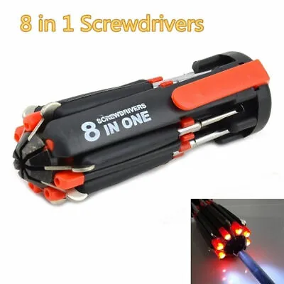 8 In 1 Multi-function Screwdriver Kit Tool Set With 6 LED Torch Light Protable • $5.99