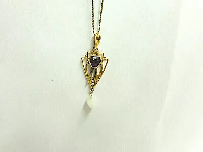 Vintage Necklace 10kt Yellow Gold Amethyst Type Stone W/sm Pearlsz 20in+1.50 Pen • $135