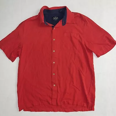 Nat Nast Shirt Men's Large Short Sleeve 100% Silk Red Button Up Bowling Casual • $22.50