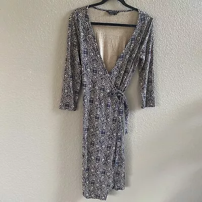 BCBG MaxAzria Wrap Dress Women’s Small Blue Floral 3/4 Sleeve • $24.95