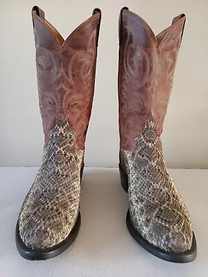 Tony Lama Vintage Exotic Western Diamondback Rattlesnake Boots 10.5D (6971) • $334