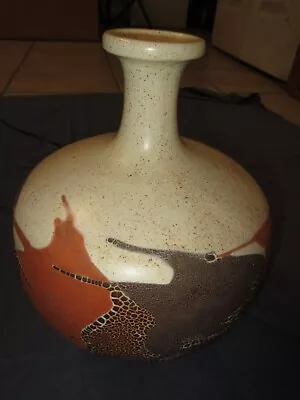 Vintage MCM Pottery Vase ROYAL HAEGER USA Brown Orange Crackle Lava - 10 X 7 In • $19.99