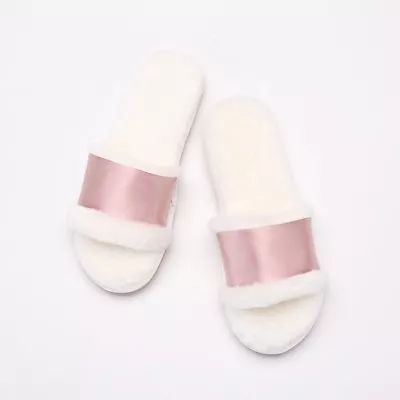 Lady Winter Slippers Satin Plush Indoor Shoes Warm Fur Furry Soft Anti-slip Cute • £25.44