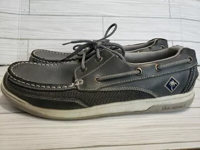 Margaritaville Men's Size 12 Boat Shoes Gray Blue Leather Slip On Moccasin • $16.99