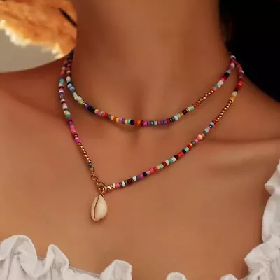 Colourful Beads Shellfish Chain Choker Sea Shell Necklace Trendy Y2k Boho Beach • £2.99